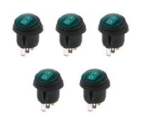 5Pcs Round Shape Rocker Switch KCD1 ON/OFF 3Pin 6A 250VAC/10A 125VAC Electrical Equipment With Lighting Power(Green 3pin 2 gear,220V-250V_5 PCS)
