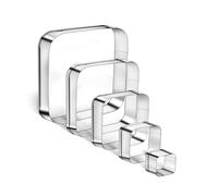 5PCS Rounded Square Cookie Cutter Stainless Steel Square Cookie Mold Biscuit Molds Pastry Molds Fondant Cutter Set (5 Inch 4 Inch 3 Inch 2 Inch 1 Inch)
