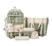 5PCS School Bags Set Kawaii Backpacks for Teen Girls, Large Capacity Cute Kawaii School Backpack with Kawaii Pin and Accessories, Aesthetic Backpack School Bookbag