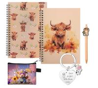 5Pcs Scottish Highland Cow Gifts Set, Cow Stationery Notebook Pen Keyring