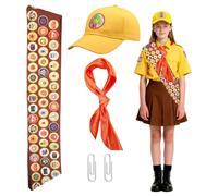 5PCS Scout Costume Kit, Wilderness Explorer Costume Accessories Explorer Costume Kids Adult with Hat Neck Scarf Sash Paper Clips Cartoon Movies Character Scout Accessoriesr for Halloween Cospaly