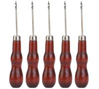 5PCS Scratch Awl Tool, Wooden Handle Awl Hole Punch Handmade Punching Tool Sewing Stitching Crochet Hook for Leather Craft Repair