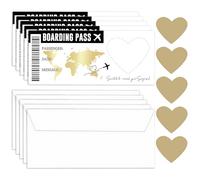 5PCS Scratch Card Boarding Pass, Scratch to Reveal Holiday Ticket Surprise Trip Personalised Flight Ticket with Envelopes and Heart Sticker, Destination Scratching Off Gifts for Families Lovers