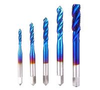 5Pcs Screw Thread Spiral Tap Set, High Speed Steel Tapping Drill Bit with M3 M4 M5 M6 M8 Sizes, Blue Coated for Machine Tool and Hand Tapping Applications