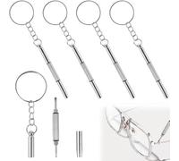 5PCS Screwdriver for Glasses Silver Screwdriver for Glasses Tightening Multifunction Eyeglass Screwdriver Tool 3-in-1 Mini Screwdriver Set for Glasses Watch Repair Kit with Chain