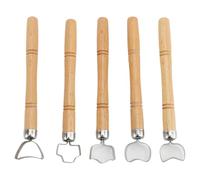 5Pcs Sculpture Scraper Clay Extruder Tool Pottery Cup Handle Making Tool Wooden Handle Stainless Steel Cutter for Tea Cup Mug Utensil Vase