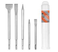 5Pcs SDS Plus Hammer Chisel Set, 3 Flat and 2 Pointed SDS Chisel Drill Bits | SDS Plus Round Shank, Heavy Duty Chisels for Concrete, Brick, Cement, Stone & Masonry Removal, Fit for Hammer & Impact Drills