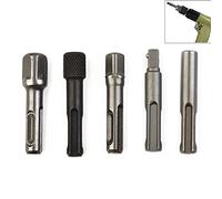5PCS SDS Plus to Hex Socket Adapter Kit for Hammer Drills - Chrome Vanadium Steel Chuck Sleeve Bar Set with 1/4" / 3/8" / 1/2" Square Drive Adaptors, 60mm Extension Rod, Compatible with SDS-