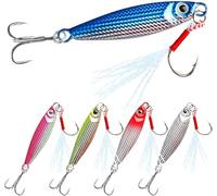 5pcs Sea Fishing Lures Set - Spinners with Treble Hooks & Metal Jigs,Durable Bait & Gear Essentials,Versatile Sea Fishing Tackle for Bass, Cod, Mackerel & Pike (5pcs Plastic fish hook)