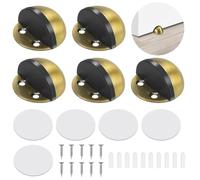 5Pcs Self Adhesive Floor Door Stoppers, Oval Stainless Steel Door Stop, Mounted Half Moon Doorstopers Wall Protector with Screws Pads-Sound Dampening Rubber for Glass Hard Floor (Brass Color)