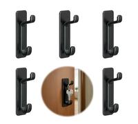 5PCS Self Adhesive Hooks, for Wall No Nails Needed, Heavy Duty Stick on Double Hook, Holds up to 5KG, Waterproof Rustproof Strong Hooks for Bathroom, Door, Kitchen, Towel, Coat, Bag, Black