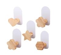 5Pcs Self-Adhesive Kids Coat Hooks, Wooden Sticky Clothes Hook, Wall Mounted Children's Coat Hooks for Towel, Clothes,Backpacks and Hats