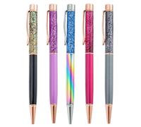 5Pcs Sequins Drift Sand Ballpoint Pen with Metal Clip 1.0MM Tip Twist Action Metal Ballpoint Pens for Note Taking Night Light Pen