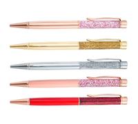 5Pcs Sequins Drift Sand Ballpoint Pen with Metal Clip 1.0MM Tip Twist Action Metal Ballpoint Pens for Note Taking Night Use Pen