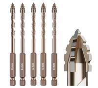 5Pcs Serrated Masonry Drill Bit Set (1/4"-6mm) - Titanium Coated High-Speed Steel, Eccentric Flute Design for Dry Drilling Concrete, Tile, Glass, Brick & Metal - Industrial & Household Use