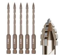 5Pcs Serrated Masonry Drill Bit Set (1/8"-3mm) - Titanium Coated High-Speed Steel, Eccentric Flute Design for Dry Drilling Concrete, Tile, Glass, Brick & Metal - Industrial & Household Use