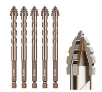 5Pcs Serrated Masonry Drill Bit Set (9/16"-14mm) - Titanium Coated High-Speed Steel, Eccentric Flute Design for Dry Drilling Concrete, Tile, Glass, Brick & Metal - Industrial & Household Use