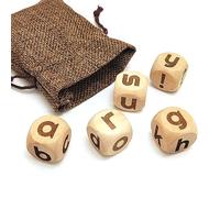 5Pcs/Set 20MM Wooden Letter Dice Set, 6-Sided English Letter Pattern Engraved Wood Rolling Dices with Linen Bag