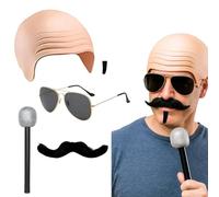 5Pcs Set Bald Cap Pitbull, Pitbull Bald Cap And Sunglasses Set - Nude Latex Bald Cap, Black Sunglasses, Two Soul Patch - Music Icon Famous Celebrity Fancy Costume Accessory Set