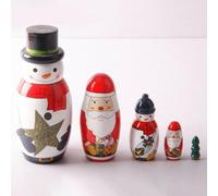 5Pcs/Set Christmas Snowman Russian Wooden Matryoshka Nesting Dolls Kids Gift