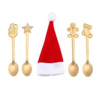5pcs Set Christmas Stainless Steel Spoons Christmas Tableware Holder Ice Cream Spoon Snowman Gingerbread Man Spoon Drink Spoons Stainless Steel Scoop Coffee Spoon Portable