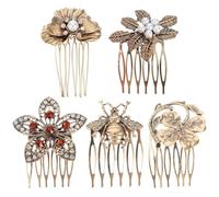 5PCS/Set Decorative Hair Combs for Women, Vintage Alloy French Hair Combs with Pearls & Rhinestones, Retro French for Women Bridal Wedding Veil Headpiece Decorative for Wome