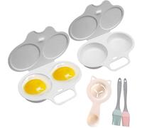 5Pcs Set Dual Microwave Egg Poacher with Lid, Non-Stick Poached Egg Maker Set, Dishwasher Safe, Includes 2 Brushes & Egg Separator, Kitchen Gadgets Gift Idea