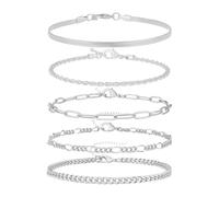 5pcs Set Gold Figaro Bracelet For Women Fashion Trendy Cuba Chain Rope Paper Clip Chain Adjustable Chain Bracelet Hypoallergenic Waterproof Jewelry Accessories 18.5INCH, 7.28 Inches, Brass, No