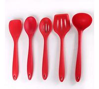 5Pcs/Set Red Cooking Utensils, Non-Stick Heat Resistant Silicone Soup Ladle Rice Spoon Slotted Spoon Spatula Kitchen Wares