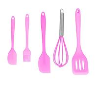 5Pcs Set Silicone Spatula Kitchen Utensil Baking Tool Egg Beater Kitchen Scraper Oil Brush Slotted Spatula Home Scraper for DIY Baking Cake Decoration Home Bakery (Pink 5-Piece Set)