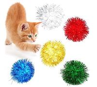 5Pcs/Set Solid Color Cat Sparkle Balls Toys Glitter Pom Pom Cat Toy Interactive Ball Toys Pet Supplies Random Color