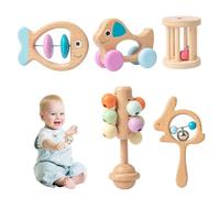 5PCS/Set Wooden Baby Rattle 5 Funny Styles Baby Rattle Early Educational Natural Wooden Easy to Clean Toys for Infant Newborn Gift Toys