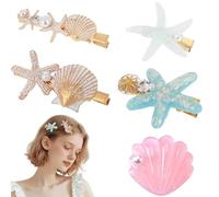 5PCS Shell Pearl Rhinestones Starfish Hair Clip Set, Artificial Seashell & Starfish Gold Mermaid Hair Accessories for Women & Girls, Bridal Hairpins for Beach, Wedding, Party, Gift