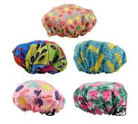 5pcs Shower Hat Adjustable Waterproof Bath Cap for Bathroom Use | Polyester and EVA Construction, Comfortable Practical Fit, Salon and Home Use, Pink Heart Green Watermelon