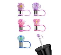 5PCS Silicon Straw Cover Caps 10mm, Reusable Long Stainless Straw for 30oz, 40oz Cup Milkshake, Smoothie and Jumbo Thick Drinks