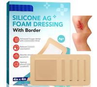 5Pcs Silicone Foam Dressing,Waterproof Island Dressing Bordered Silicone Adhesive Foam,Sili/Cone Adhesive Fo/am Absorbent Dres/Sing,Waterproof Dre/ssings Ad/hesive,Wound Dressing Pads Various