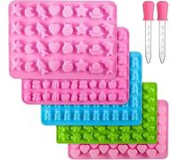 5Pcs Silicone Gummy Candy Molds, Mix Mini Size Fruit Chocolate Molds Jelly Trays Mold Set with 2Pcs Dropper, Bear Weed Heart Shape Candy Moulds Maker Set for Ice Soap Wax Baking DIY Tool