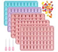 5Pcs Silicone Gummy Candy Molds, Silicone Fruit Chocolate Molds Mix Mini Size Jelly Trays Set with 3Pcs Dropper, Gummy Bear Ice Cube Trays