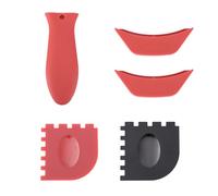 5pcs Silicone Handle Cover for Lodge Cast Iron Skillets, Includes Pan Grip Handle Cover 2 Assist Pot Holder Sleeves & 2 Grill Scrapers Heat Resistant Dishwasher Safe
