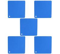 5pcs Silicone Pot Holders Mat, Heat Resistant Anti Slip Square Trivet Mat, Honeycomb Hot Pads for Kitchen Counter with Multi Functional Use for Pots Pans Dishes (Blue)