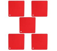 5pcs Silicone Pot Holders Mat, Heat Resistant Anti Slip Square Trivet Mat, Honeycomb Hot Pads for Kitchen Counter with Multi Functional Use for Pots Pans Dishes (Red)