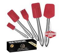 5pcs Silicone Spatula Cooking Utensils Set with Stainless Steel Handles, Premium Heat-Resistant Kitchen Utensils for Baking, Spoonula & Silicone Brush Included, Safe for Nonstick Cookware (Red)