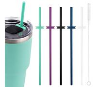 5PCS Silicone Straw for Yeti Rambler 30/20/10oz，Reusable Straws with Brush Cup Accessories for Yeti Tumbler with Magslider Lid，Yeti Accessories Replacement Straws(5 Colors)