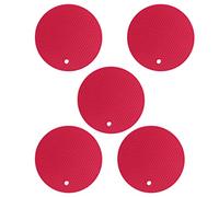 5PCS Silicone Trivet Mats, Round Multipurpose Heat Non Slip Pads, Pot Holders for Hot Dishes, Kitchen Accessories with Honeycomb Design for Microwave Oven Stove (Red)