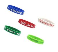 5PCS Silicone Wristband Christmas Party Favors Bundle - Santa Hair Ties Snowman Rings Tree Slap Bracelets Festive
