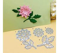 5Pcs Silver Flower Leaf Cutting Dies for Card Making，Cutting Dies Cut Stencils for DIY Scrapbooking Photo Album Decorative Embossing Paper Dies for Card Making Templated+Cute Brooch Pin, Die-Cutting