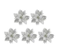 5pcs Silver Glitter Poinsettia Artificial Christmas Flower Decoration