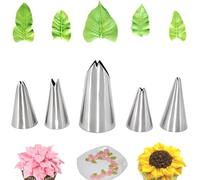 5Pcs Silver Leaf Piping Tips,Stainless Steel Russian Piping Tips Piping Nozzles Cake Piping Icing Nozzles Cake Decorating Tips Set, DIY Baking Supplies Cake Decorating Tools