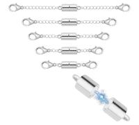 5Pcs Silver Magnetic Necklace Extender, Adjustable Necklace Extenders, Magnetic Necklace Clasps and Closures with Extender Chains, Bracelet Extender, Chain Extension for Necklaces, Multiple Sizes