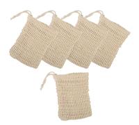 5Pcs Sisal Soap Saver Bag with Drawstring Bar Soap Pouch Mesh Hand Made Soap Bag Mesh Foaming and Drying The Soap Soap Exfoliating Bag for Shower Bath Scrubber (Beige)